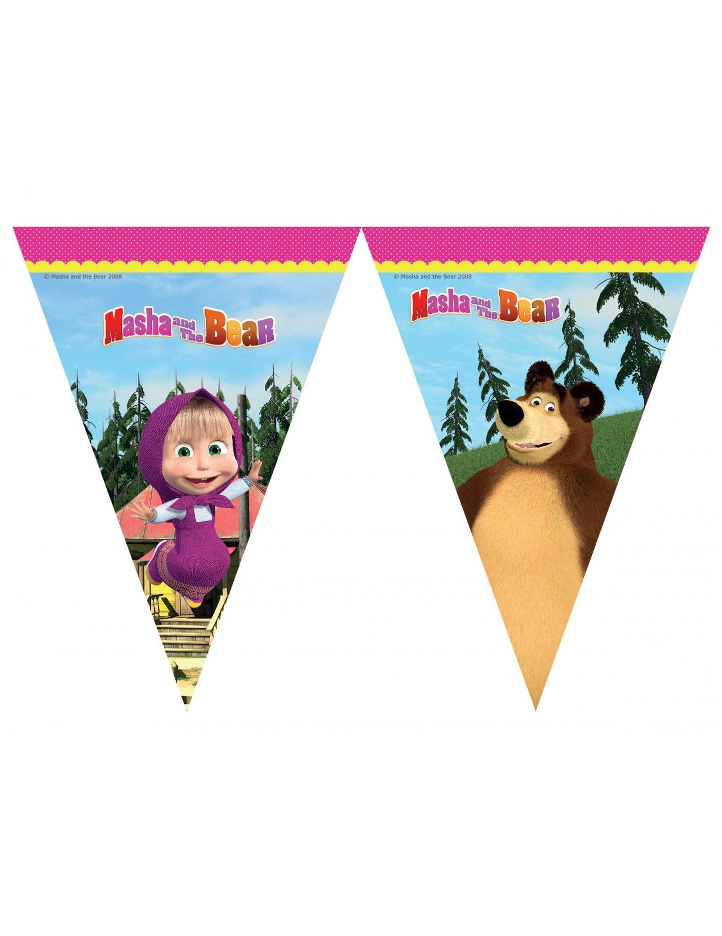 Guirlande fanions Masha et Michka pour enfant rose et bleue