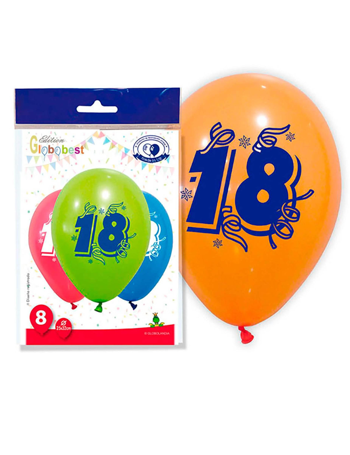 8 baloni številka 18 za rojstni dan večbarvni