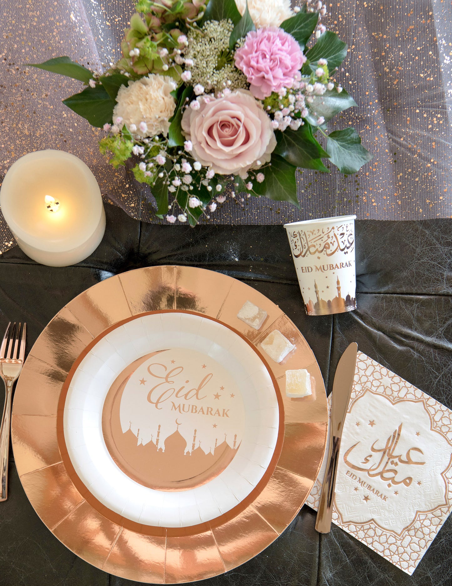 10 kartonskih kozarčkov za Eid Mubarak v roza zlati barvi, 27 cl, za Eid