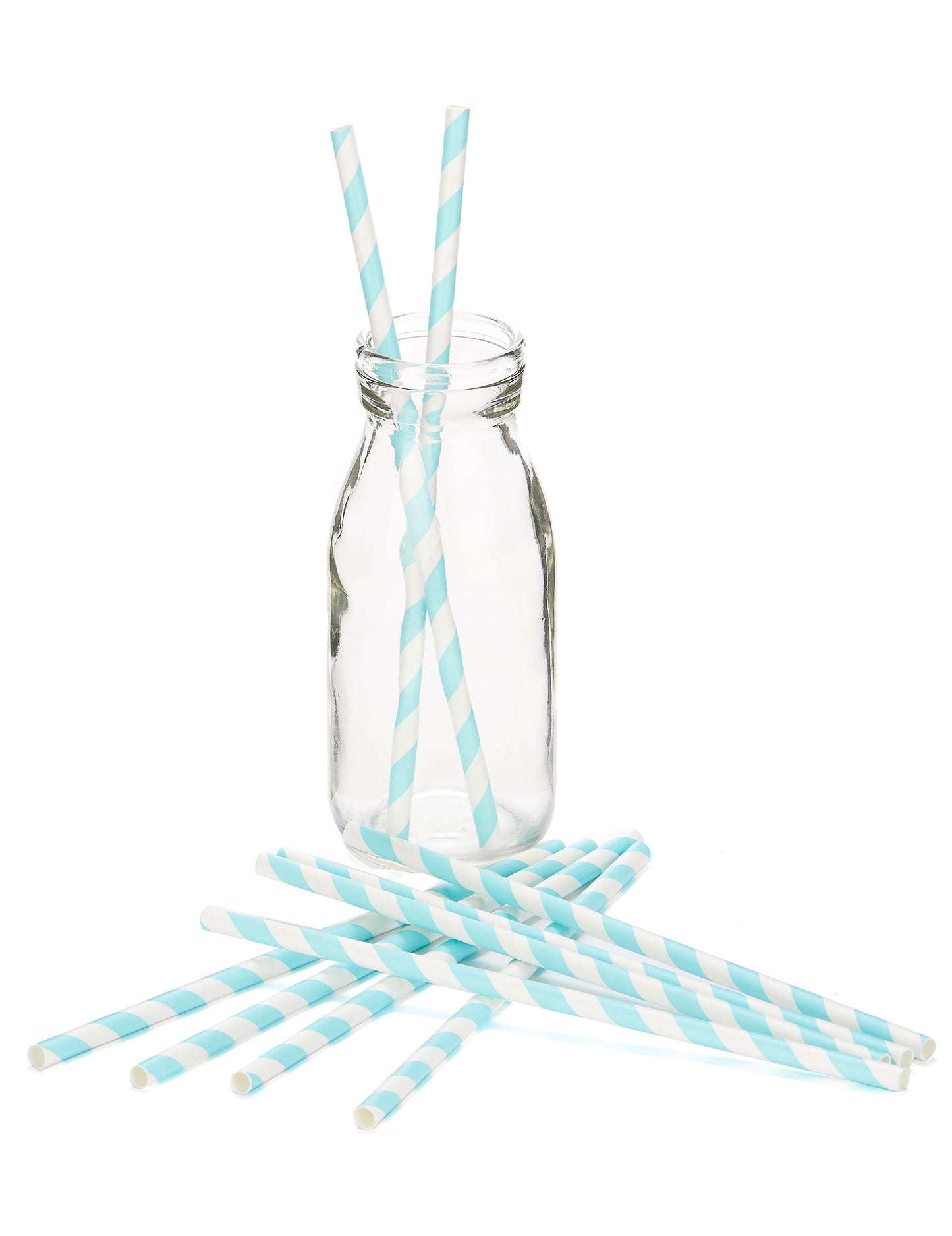 10 pastelno modre črtaste kartonske slamice 19,5 cm