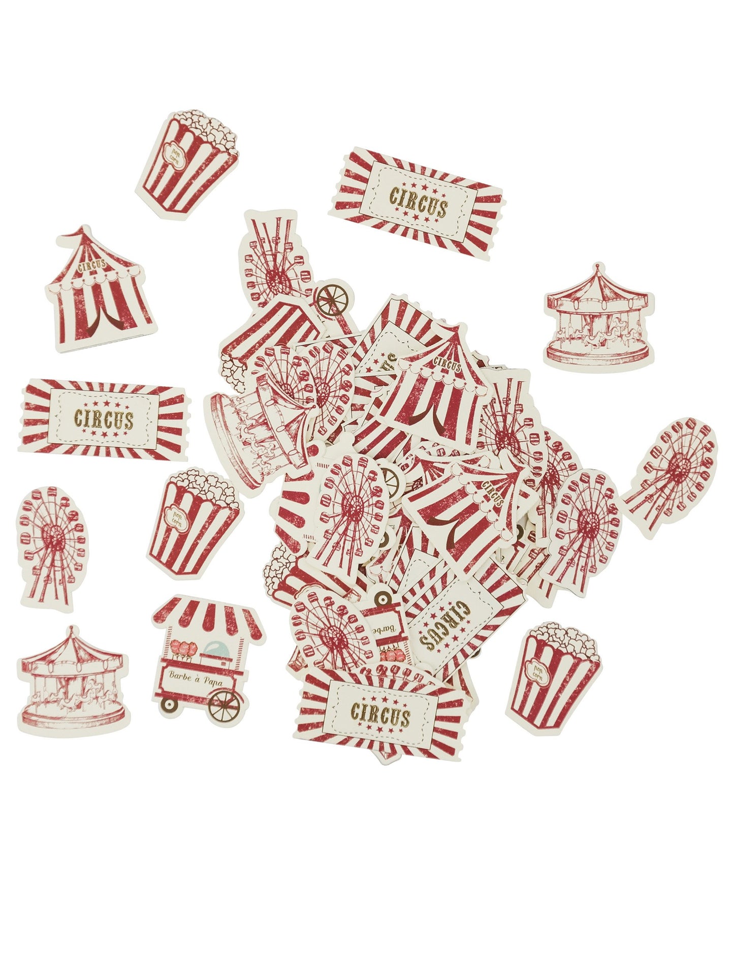 100 confettis de table cirque vintage ivoire et rouge