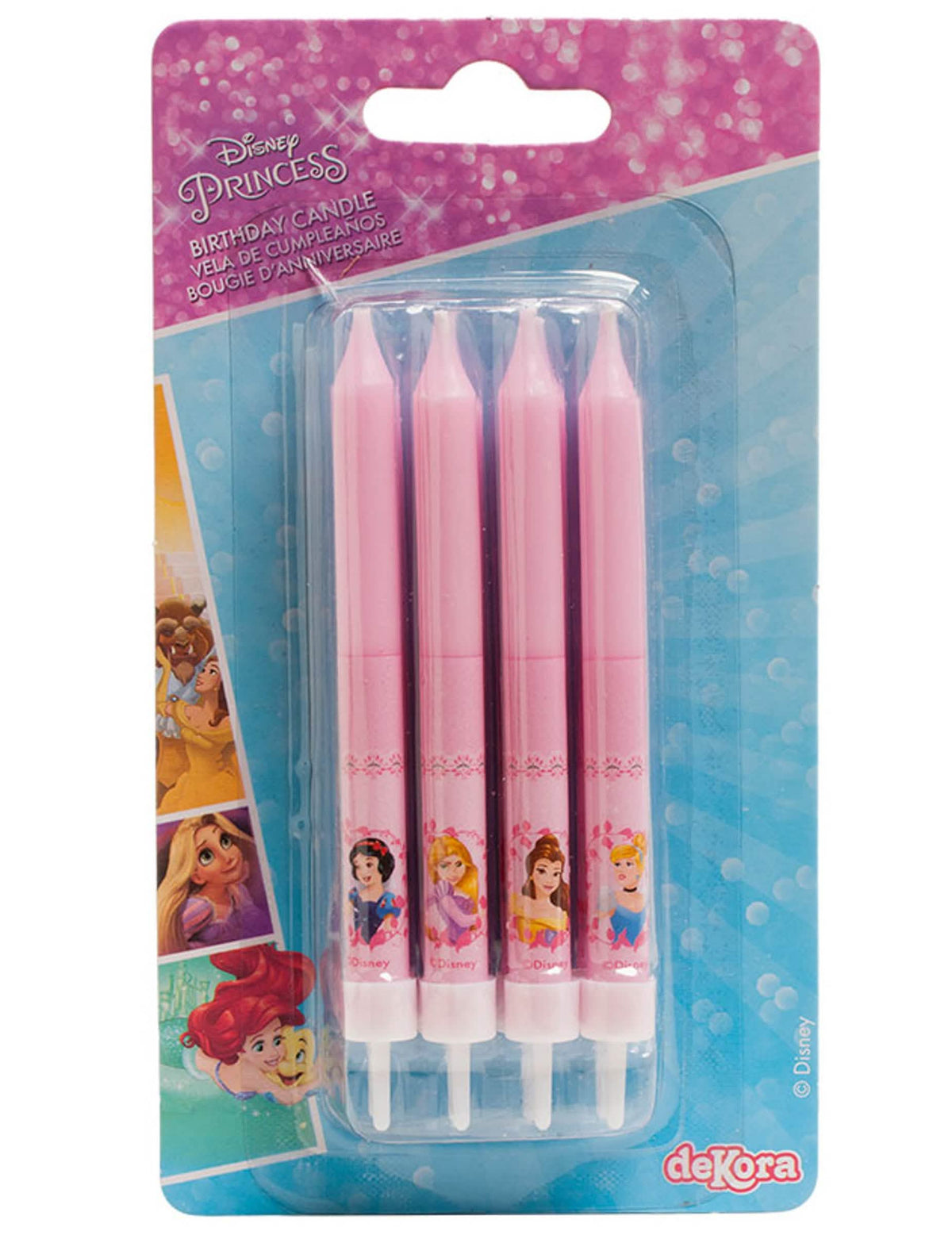 Pogled na embalažo rojstnodnevnih sveč Disney princeske
