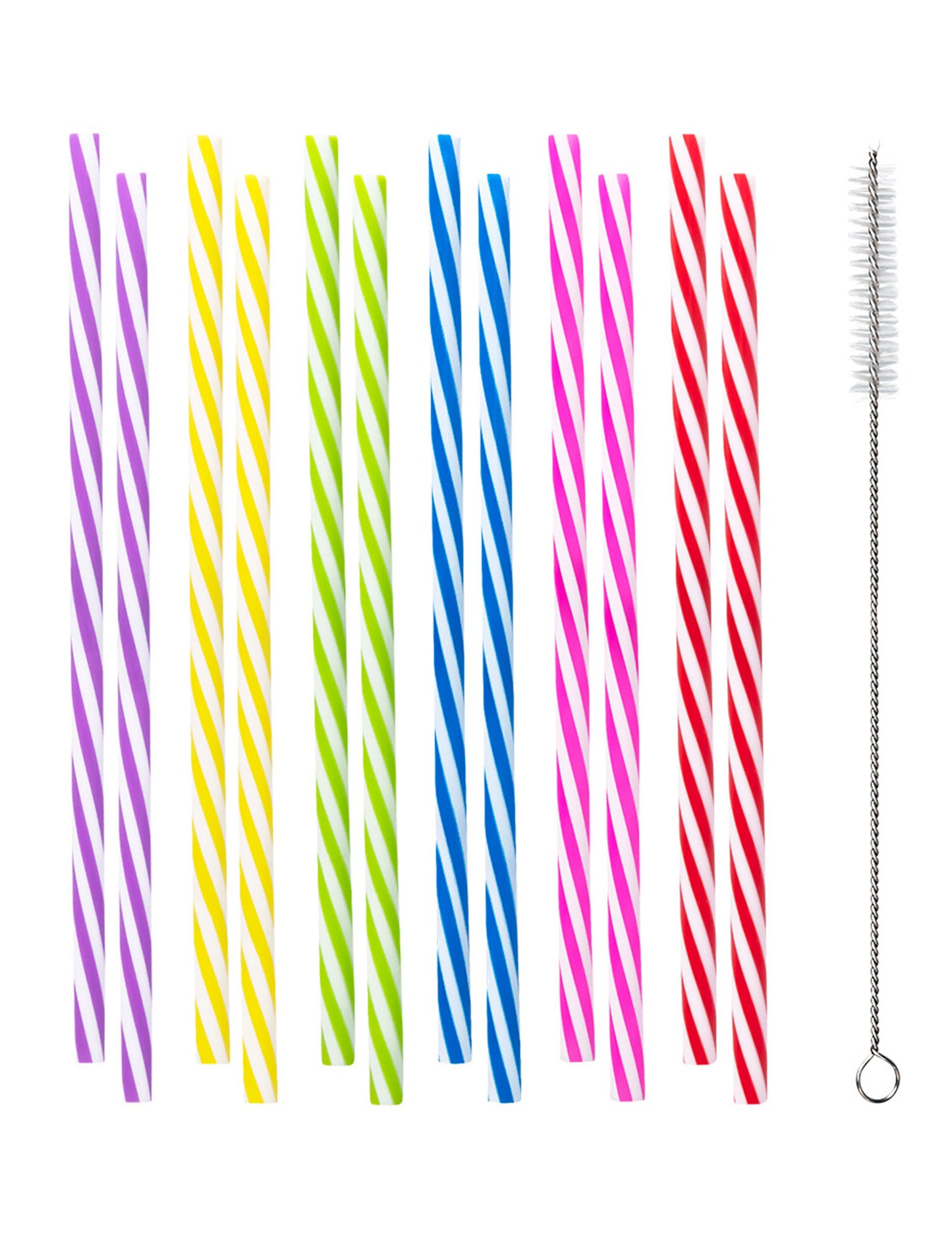 12 Pailles colorées en plastique réutilisable 21 cm