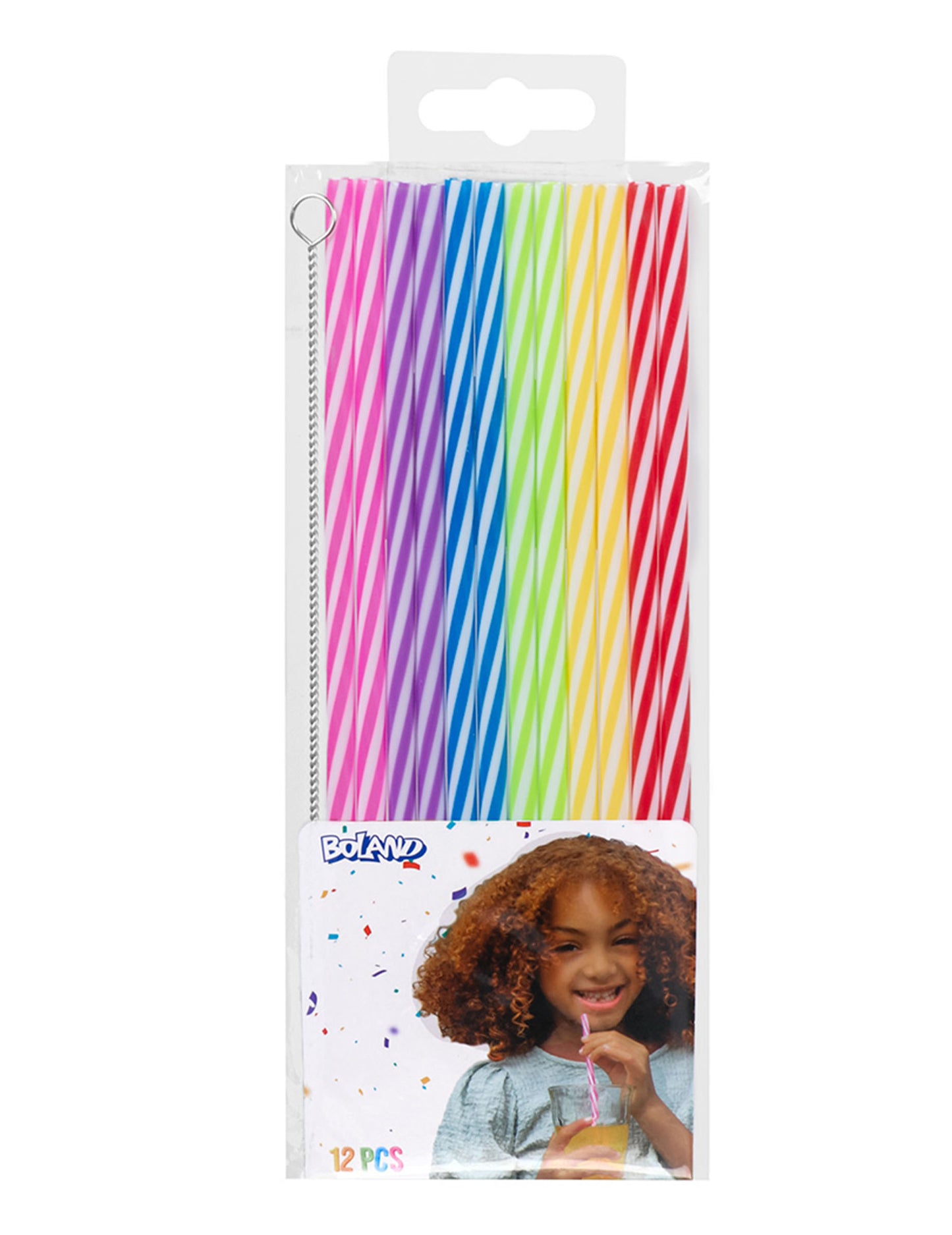 12 Pailles colorées en plastique réutilisable 21 cm