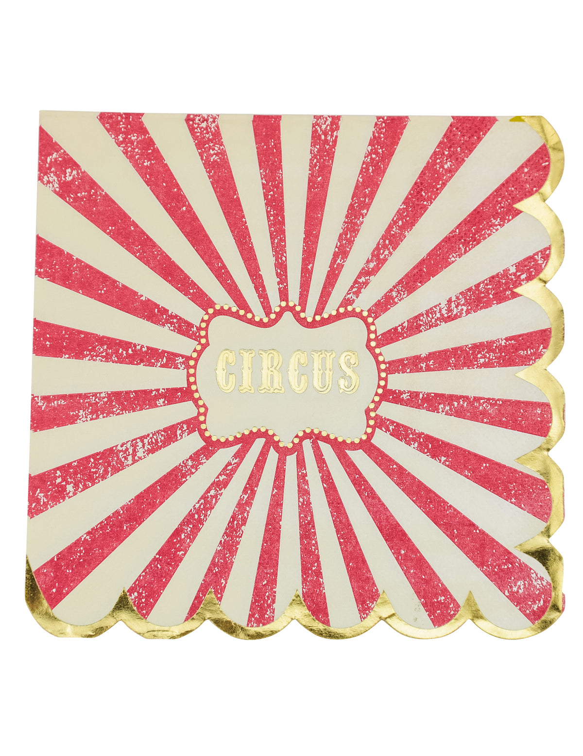 Serviettes en papier cirque vintage pour fête rouge et crème à rayures avec bordure dorée