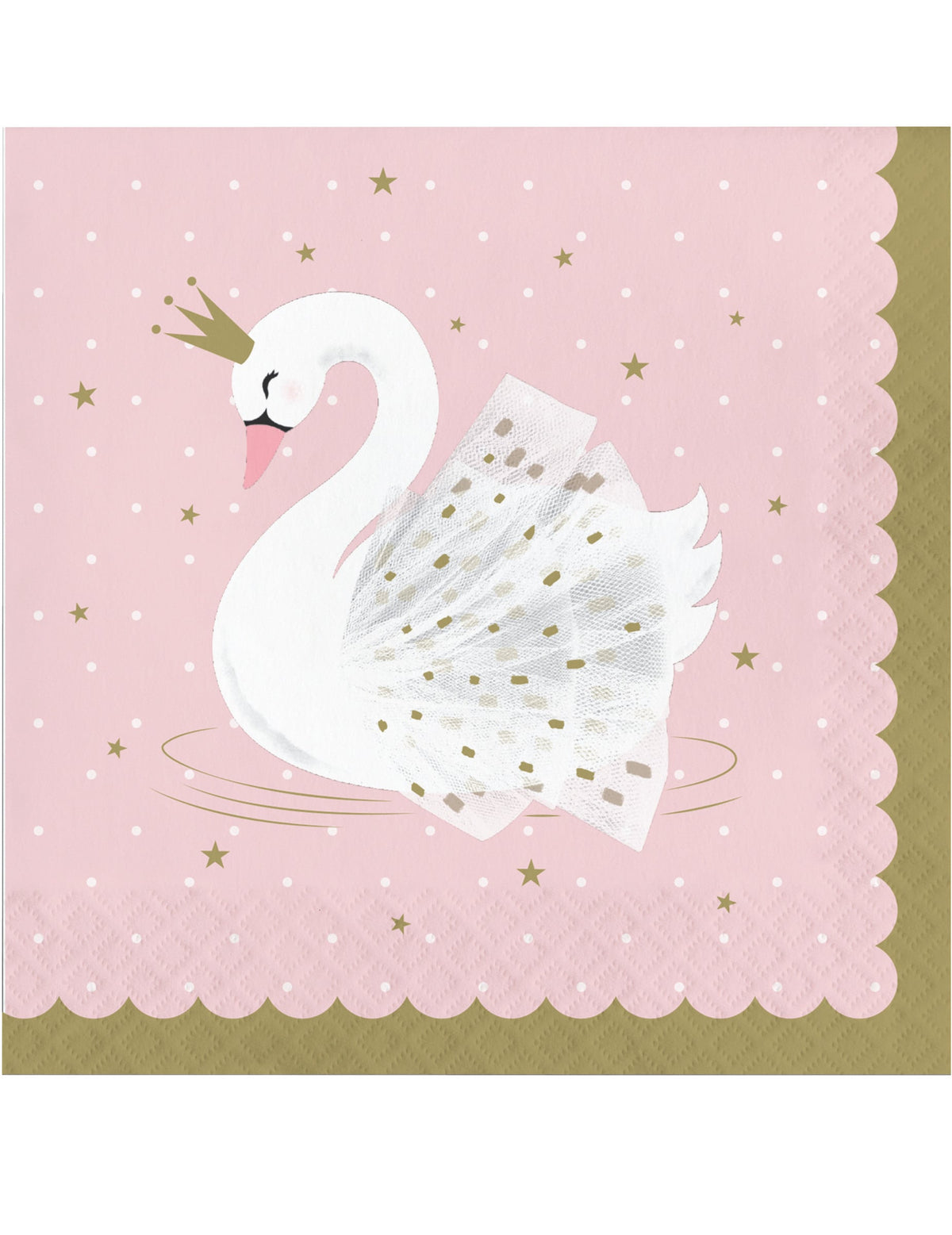 Serviettes en papier cygne royal pour fête roses à bords festonnés