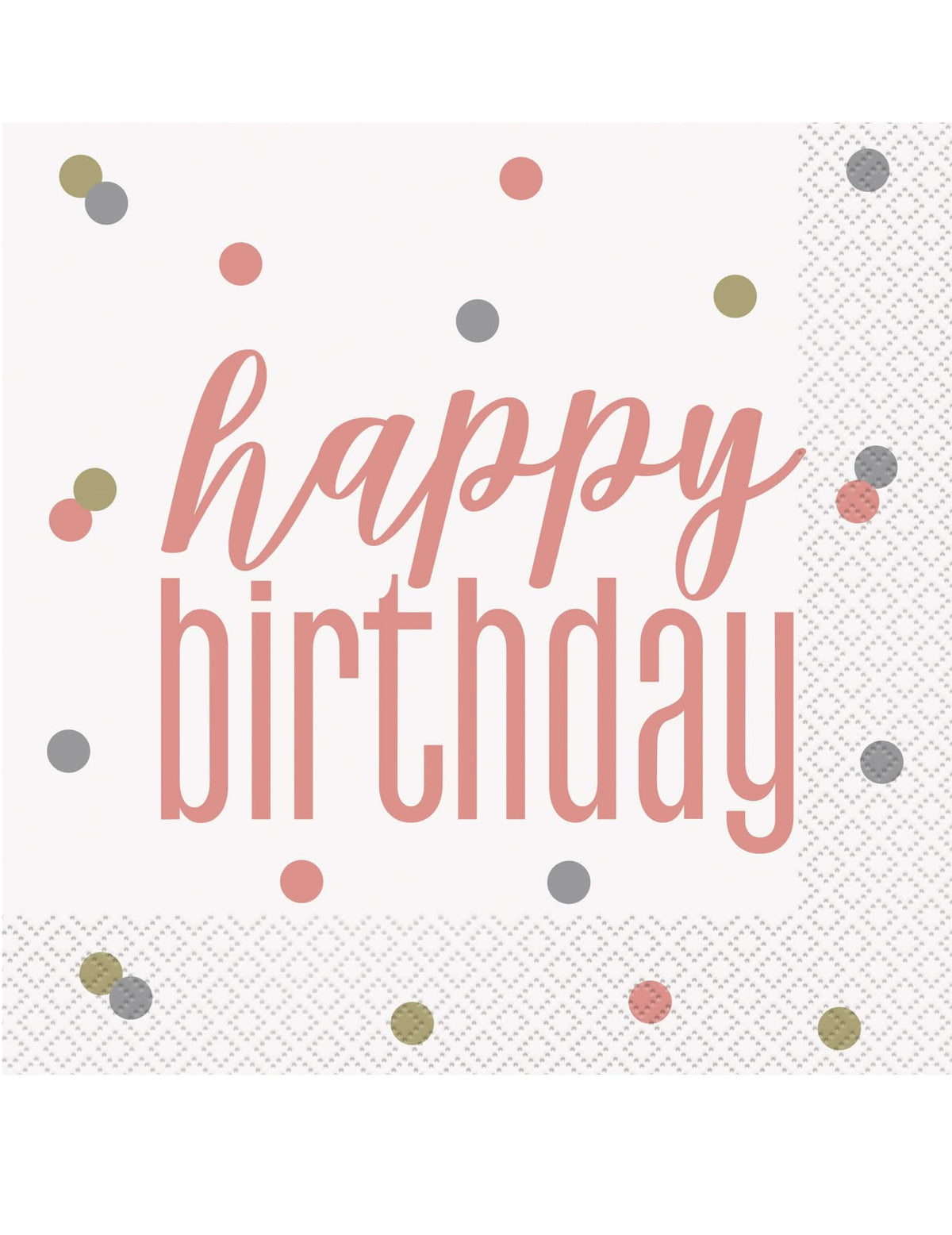 papirnati prtički Happy Birthday za rojstni dan, beli in rožnato zlato