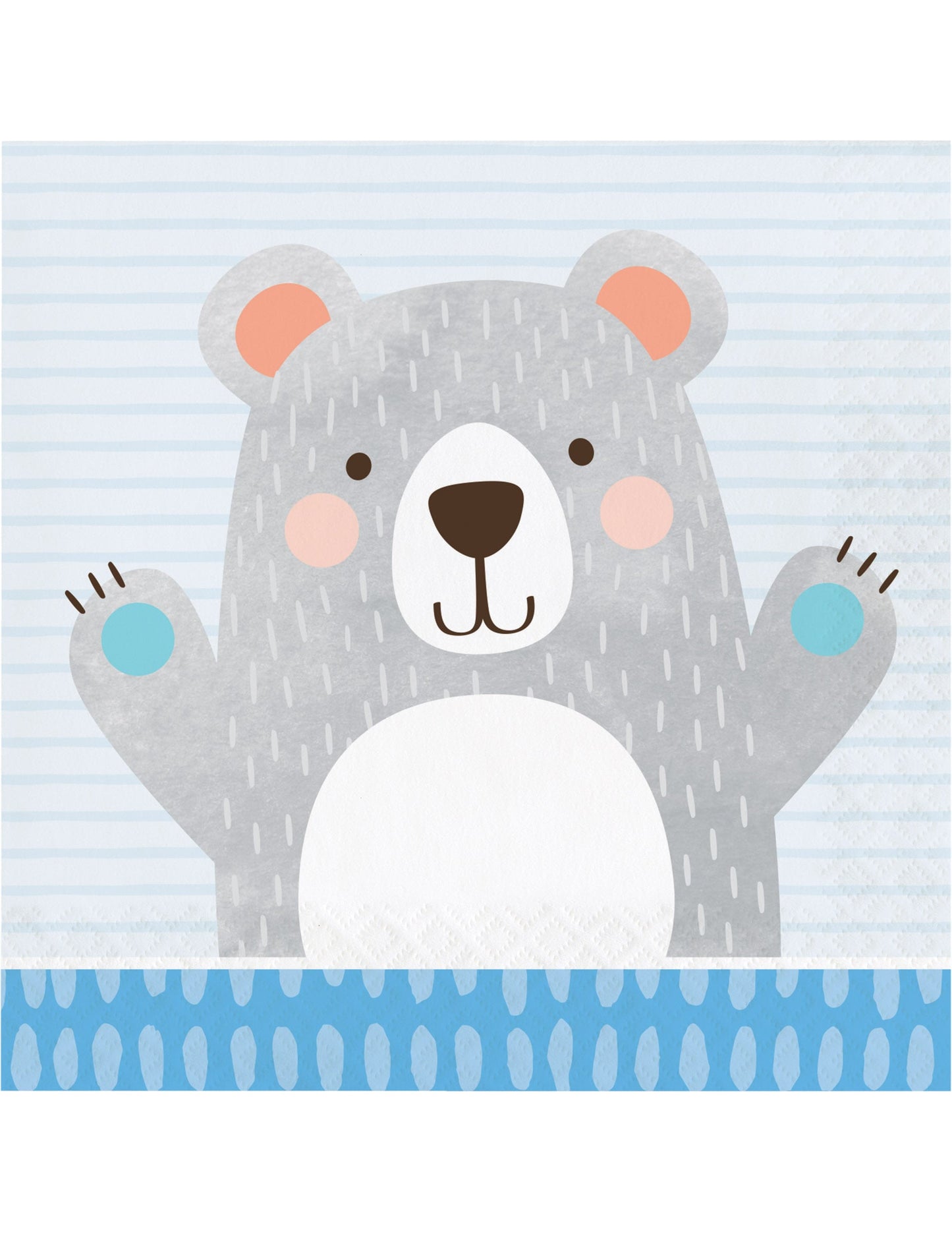 Serviettes en papier petit ours gris pour baby shower bleu et gris