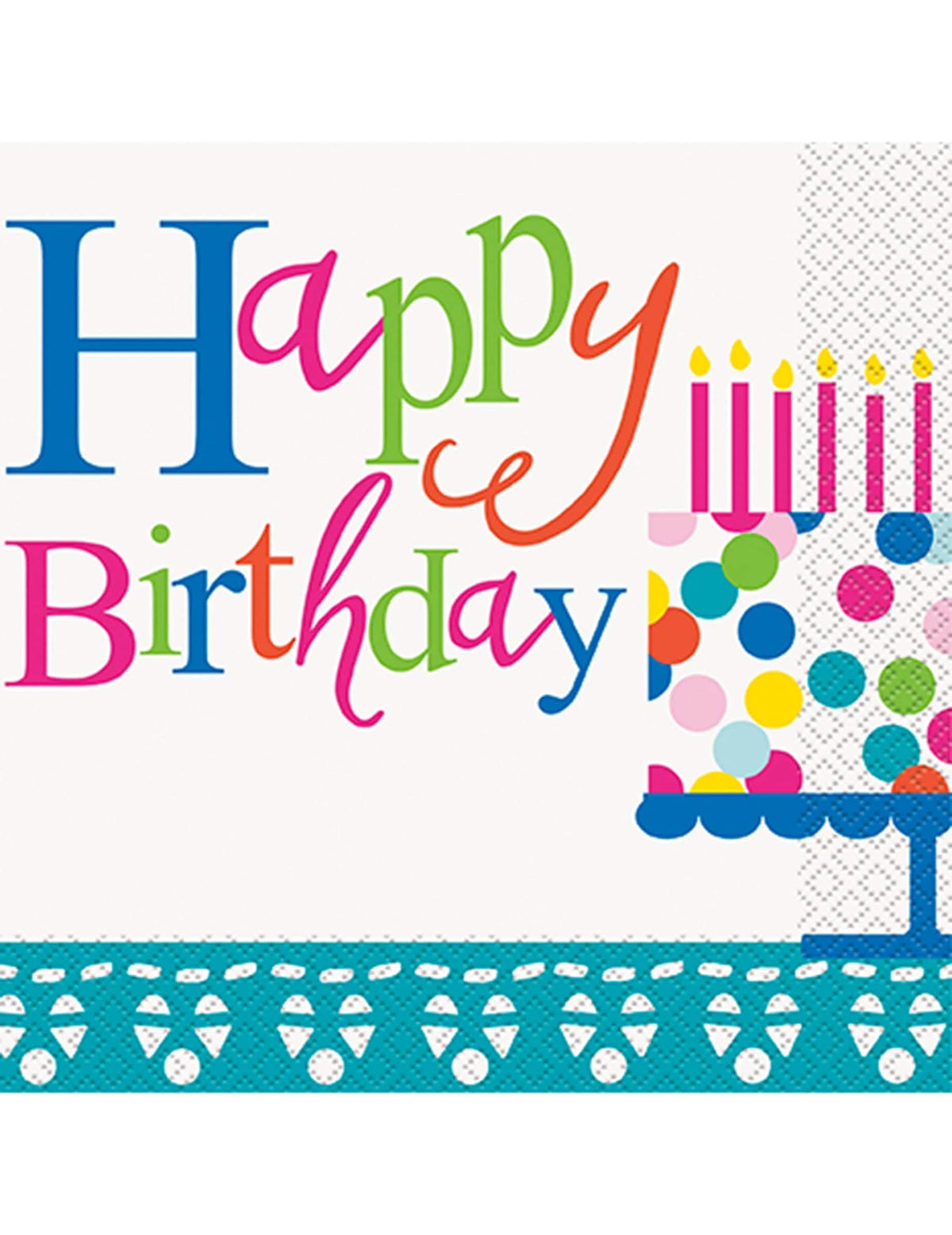 papirnati prtički Happy Birthday za rojstnodnevno zabavo turkizni z motivom torte