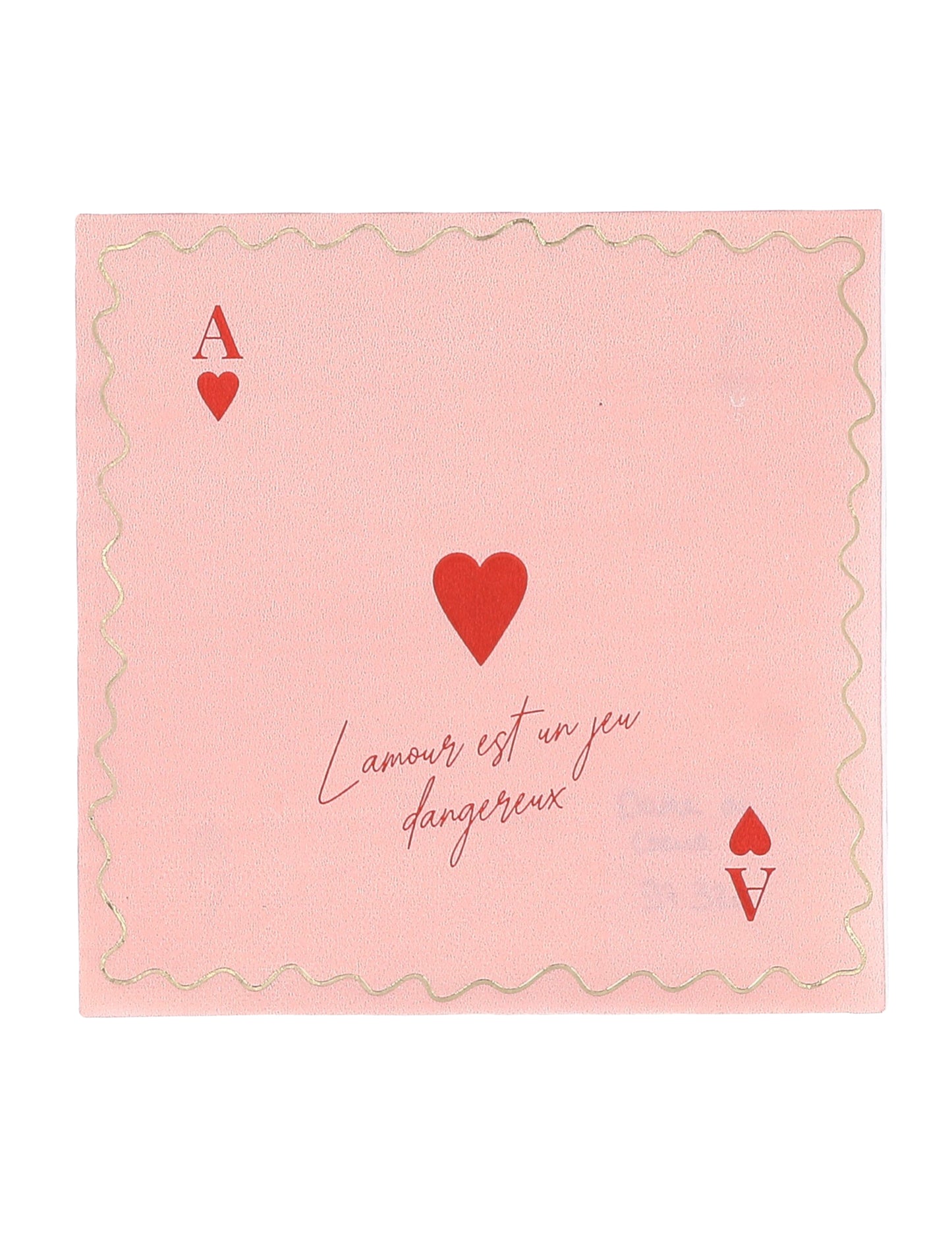 Serviettes en papier Dame de cœur rose avec bordure dorée et texte rouge