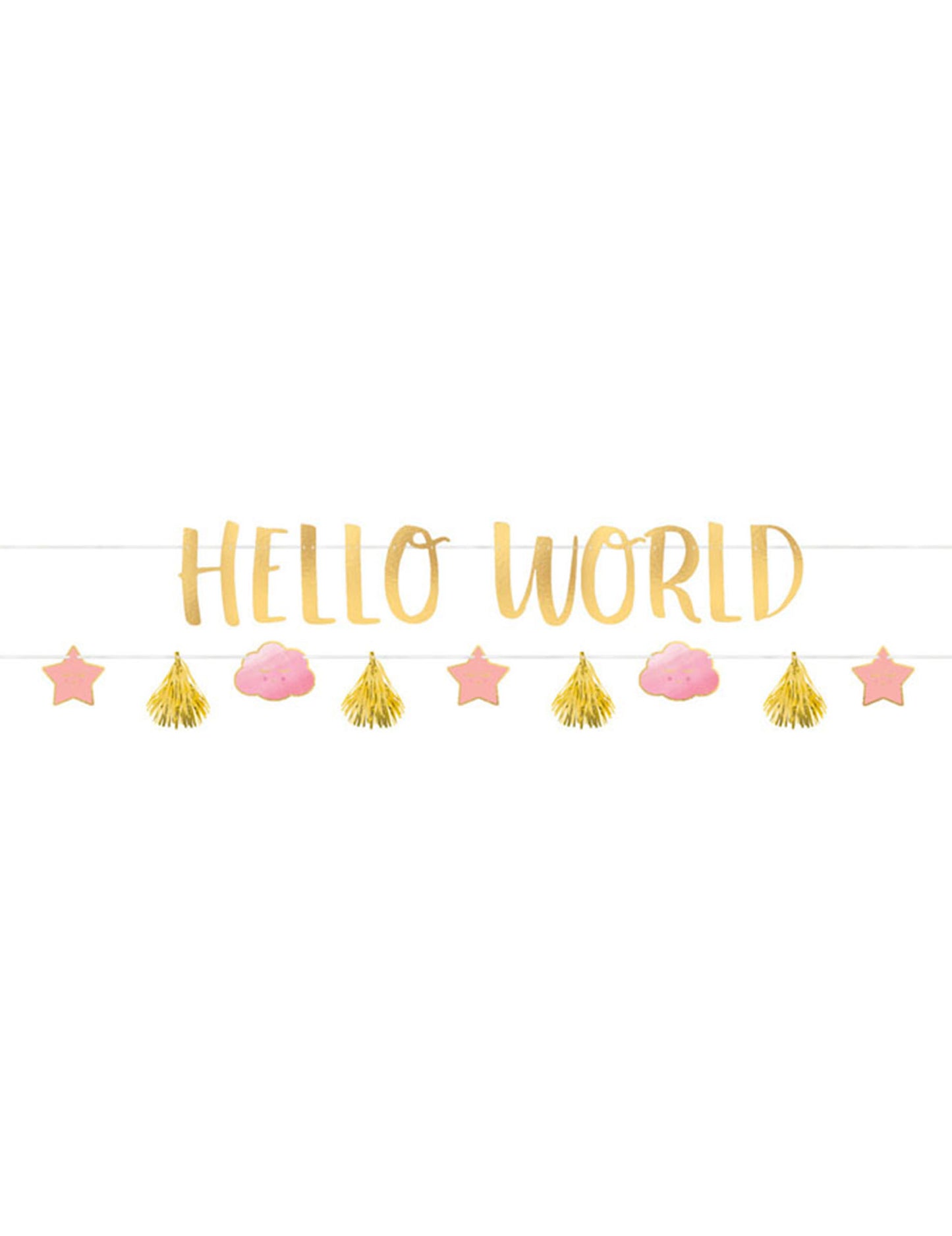 2 roza in zlati kartonski girlandi "Hello World", dolgi 1,77 m, za otroško zabavo