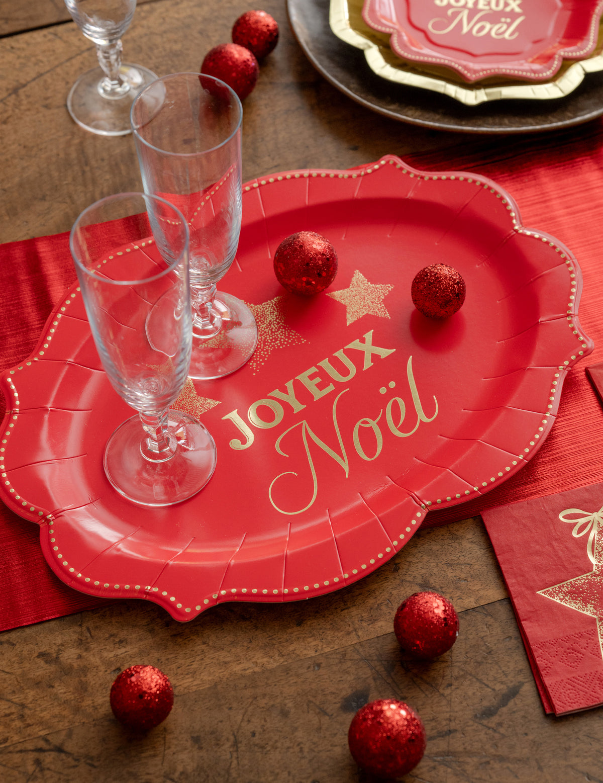 2 plateaux Noël Étincelant rouges 36 x 26 cm