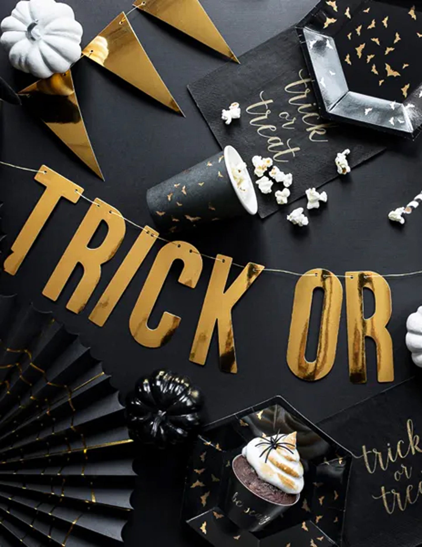 2 okrasni črno-zlati papirnati rozeti v obliki pajka, velikosti 32 in 40 cm za noč čarovnic