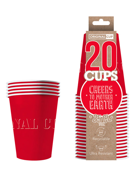 20 gobelets américains carton recyclable rouges