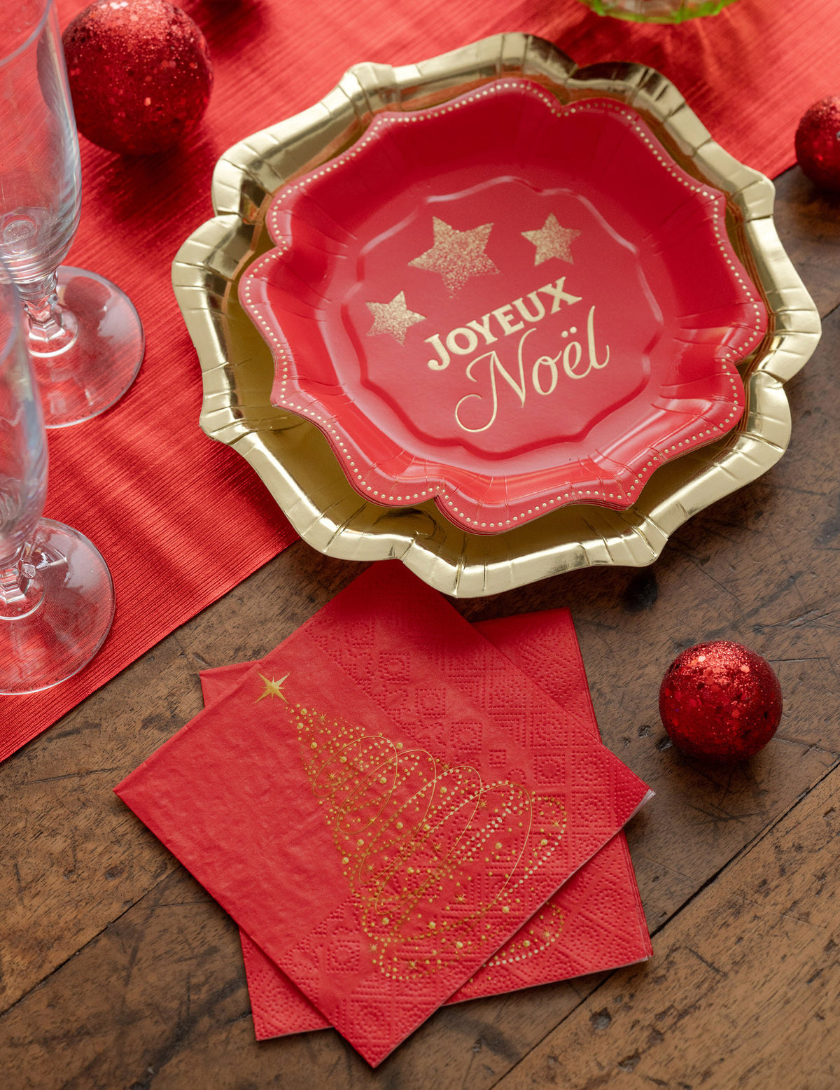 20 petites serviettes Noël Étincelant rouges 25 x 25 cm
