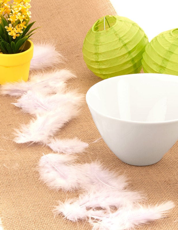 20 okrasnih lila peres 5,5 cm pastelno lila