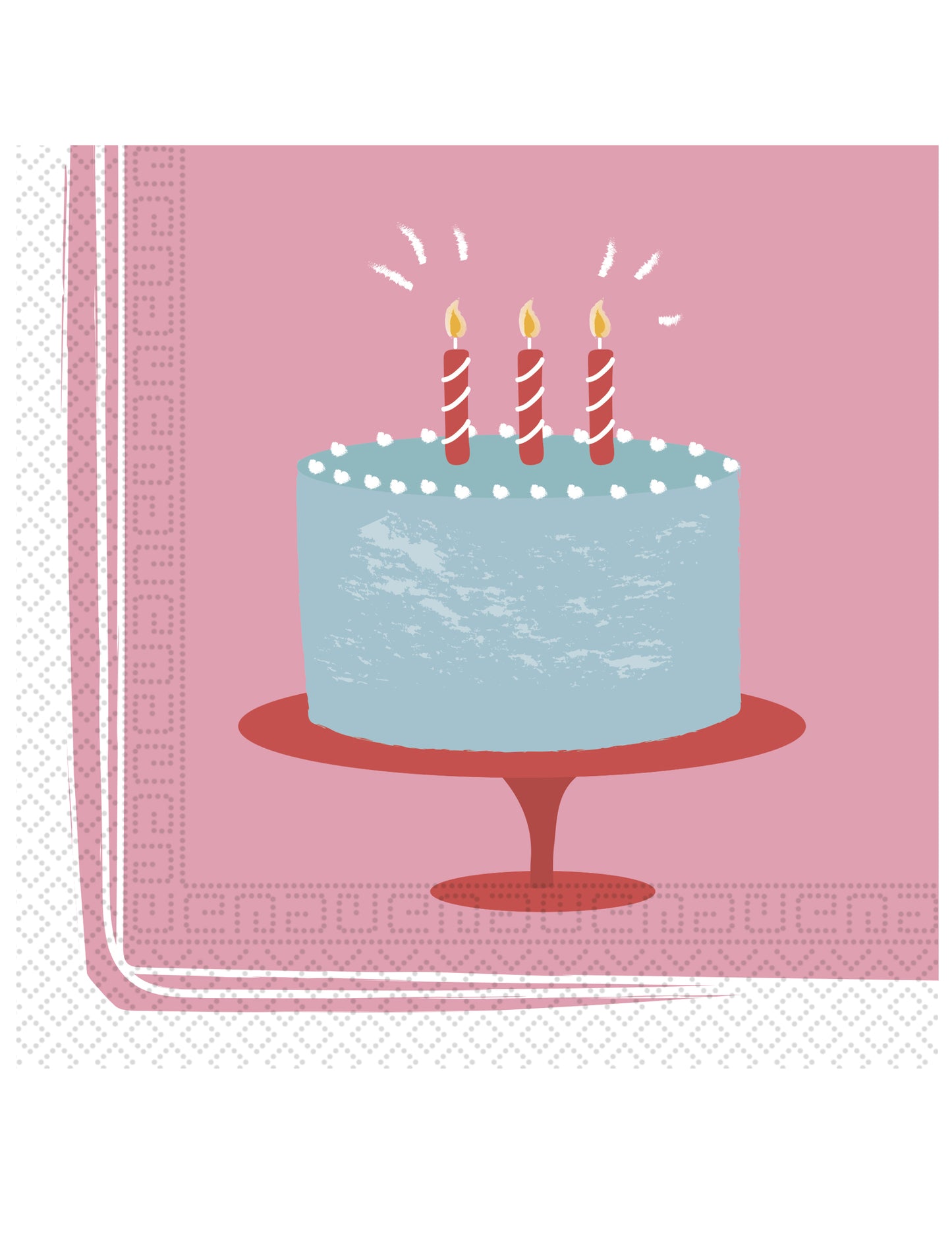 Serviettes en papier gâteau d'anniversaire pastel rose avec motif de gâteau bleu