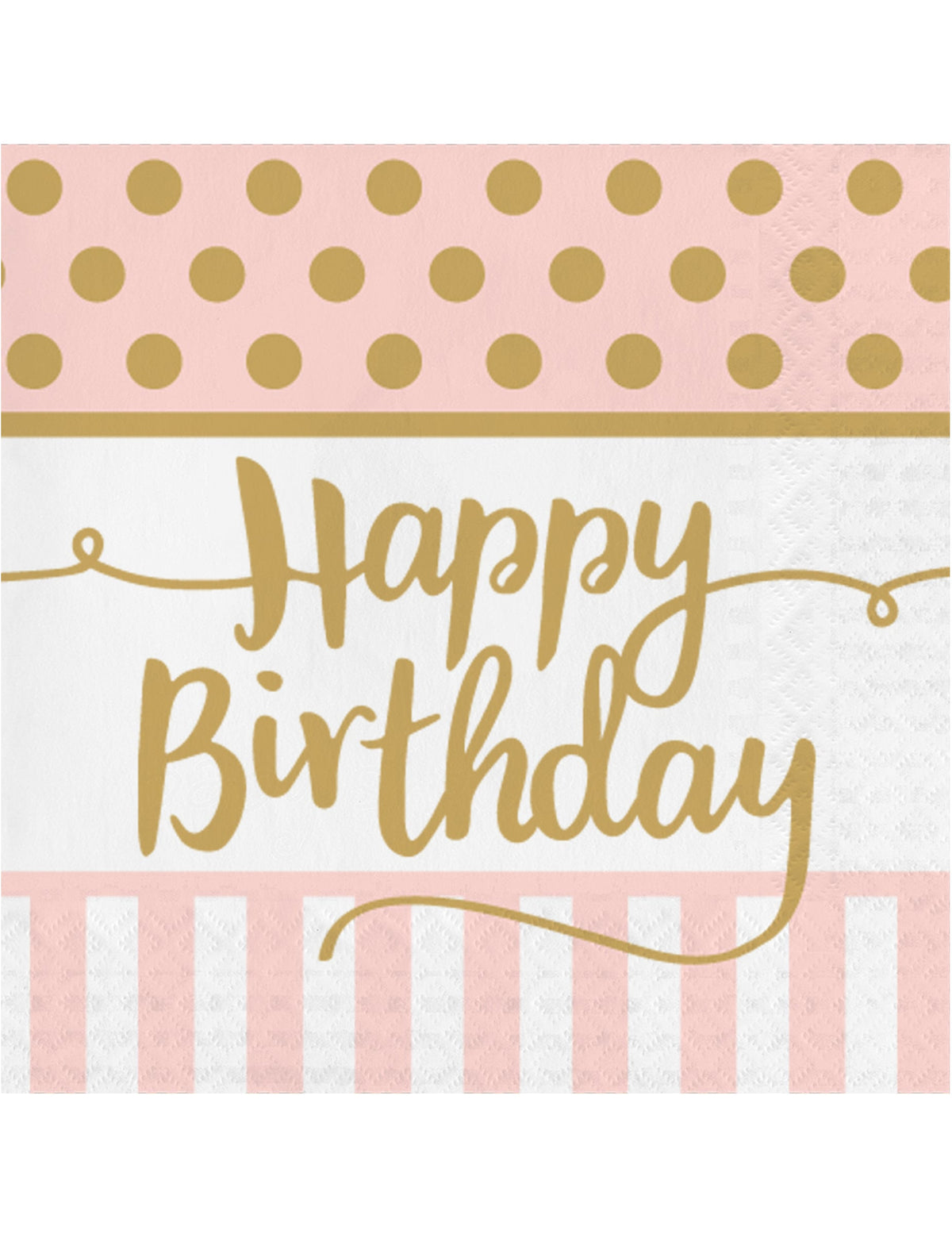 papirnati prtički Happy Birthday za rojstni dan roza in zlata s pikami in črtami