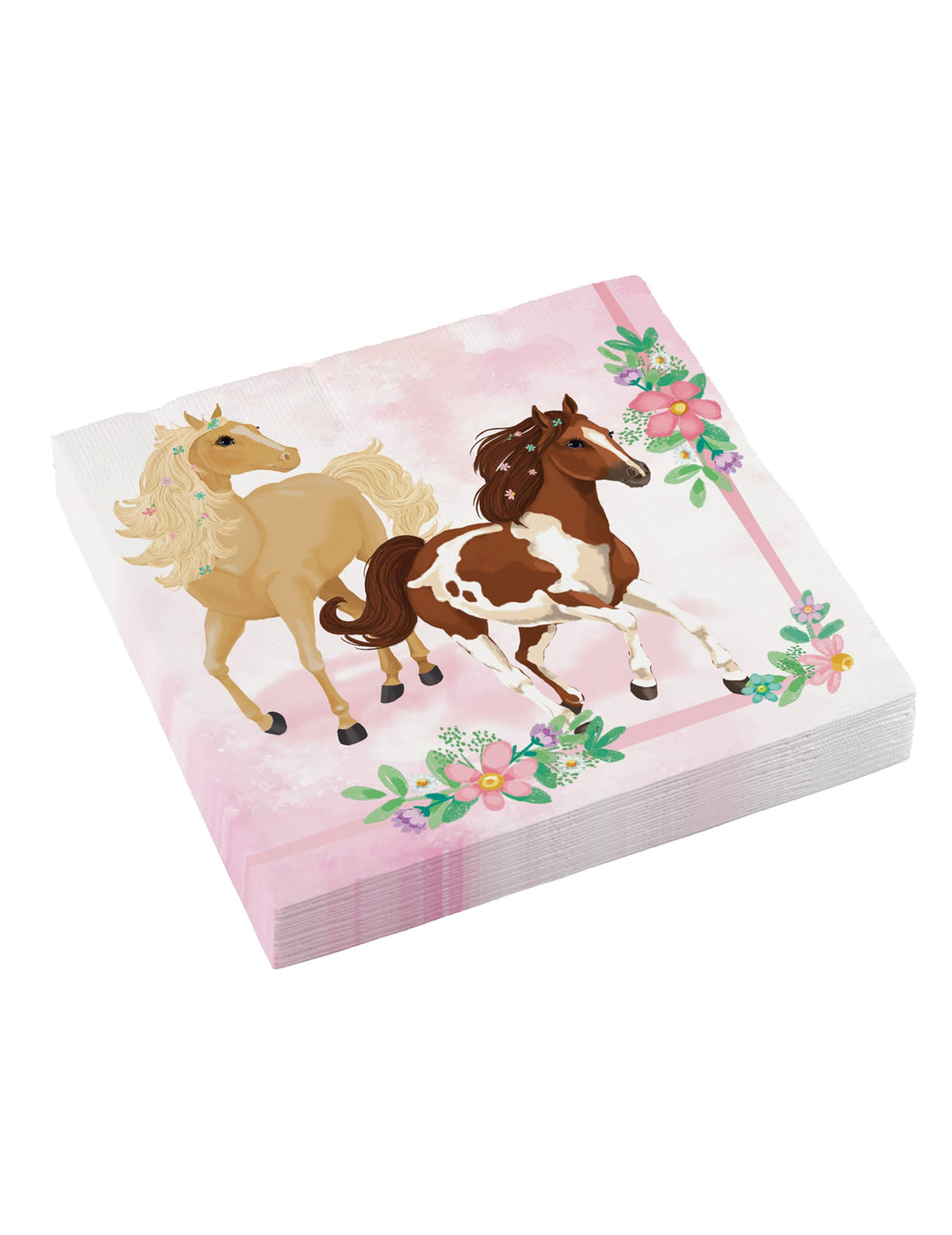 Serviettes en papier joli cheval rose avec décor fleuri