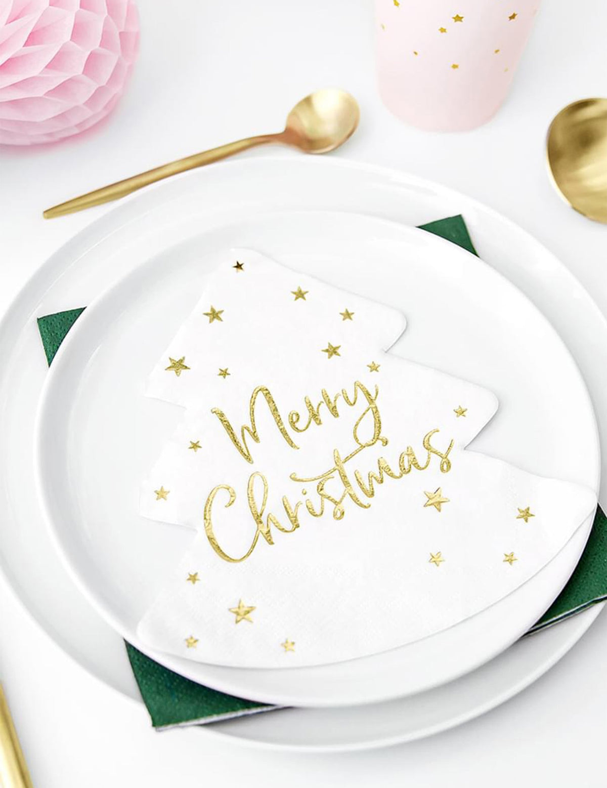 papirnati prtički za božično drevo Merry Christmas bela in zlata