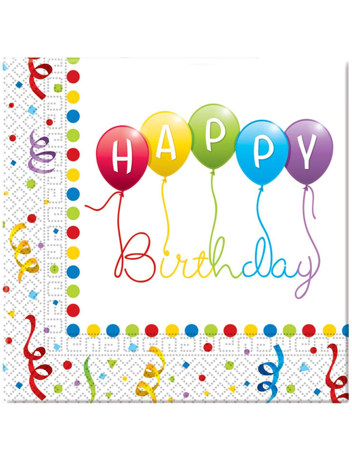 papirnati prtički Happy Birthday za praznično dekoracijo v več barvah z baloni in serpentinami
