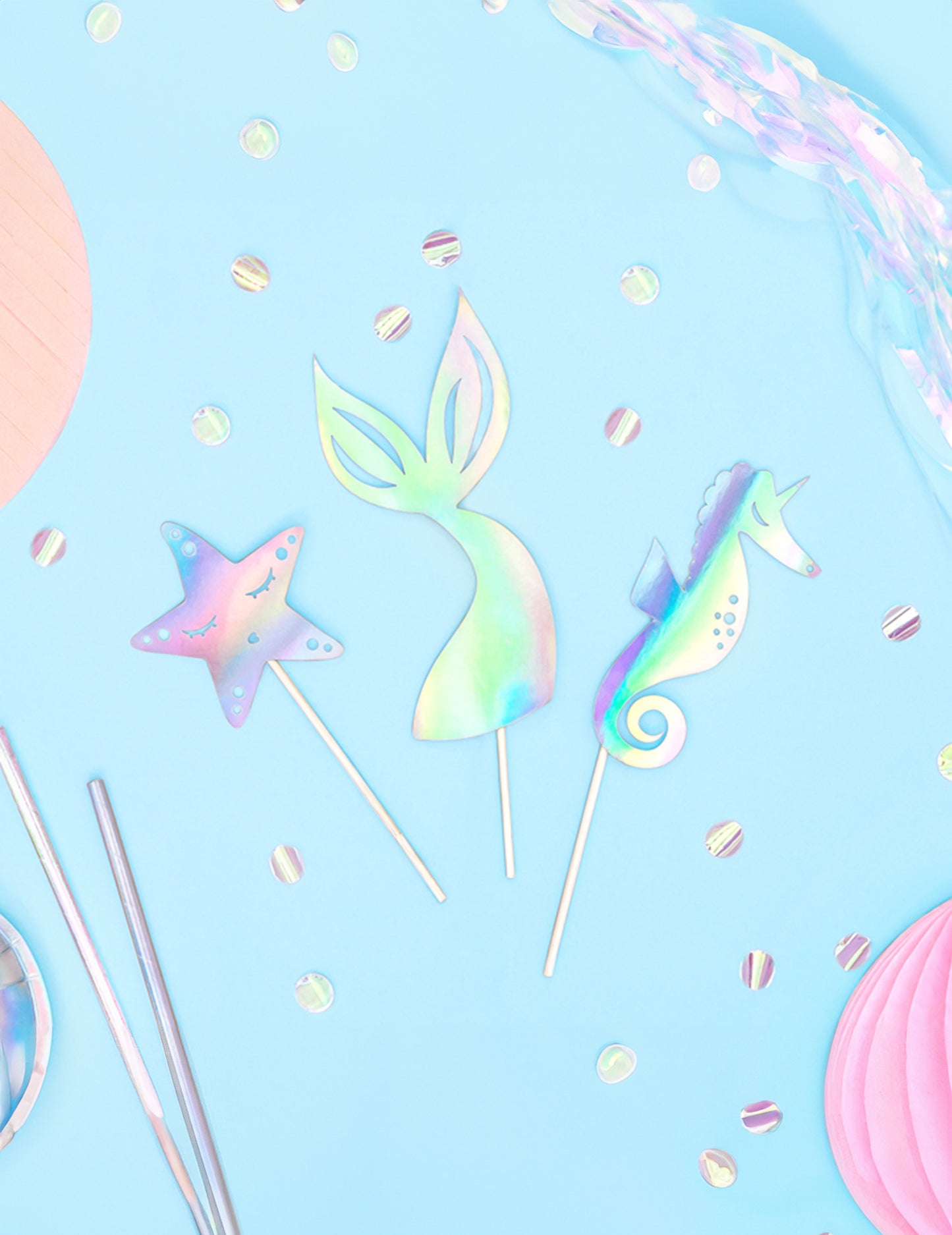 3 torta Topper holografska morska deklica 24,5 cm