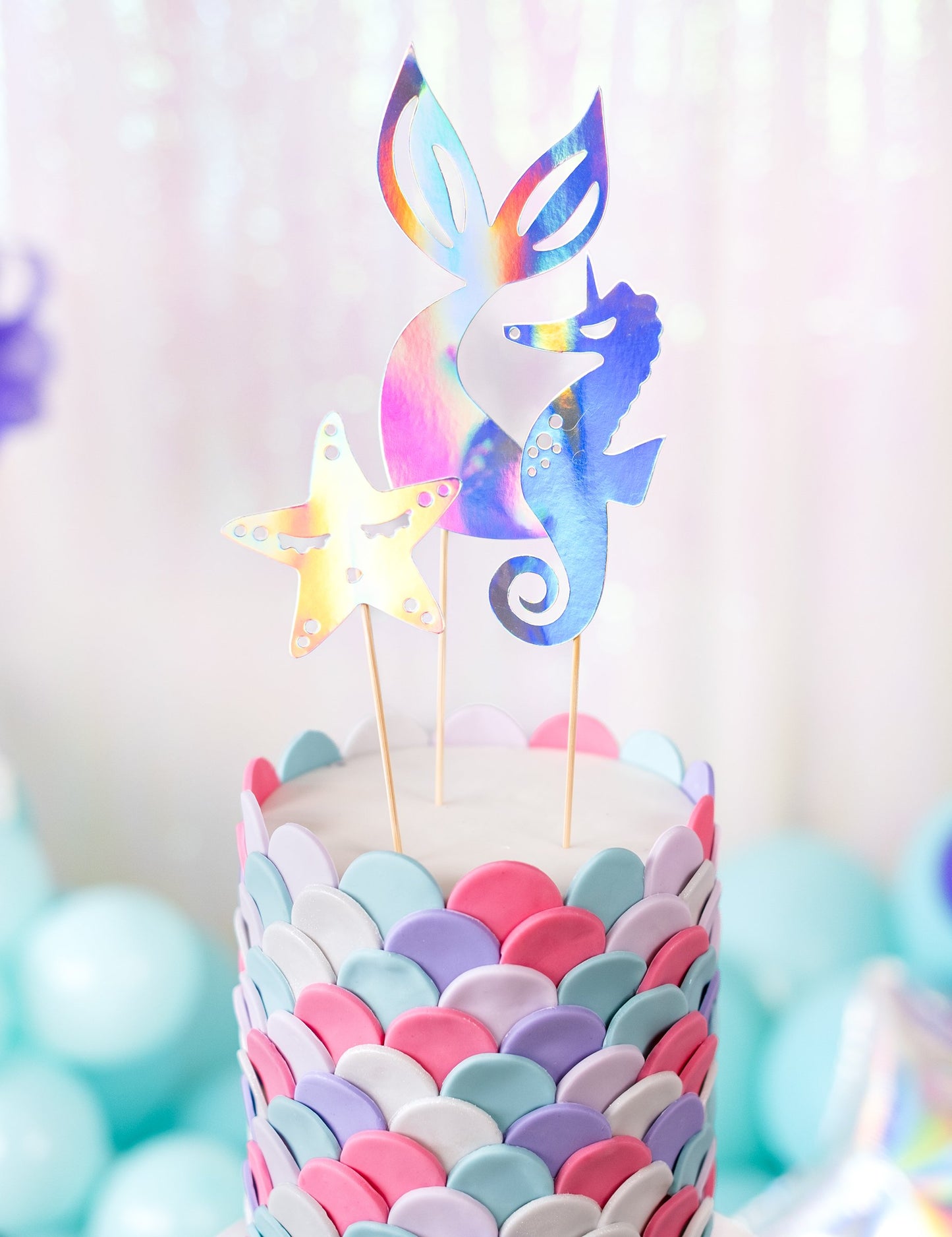 3 torta Topper holografska morska deklica 24,5 cm