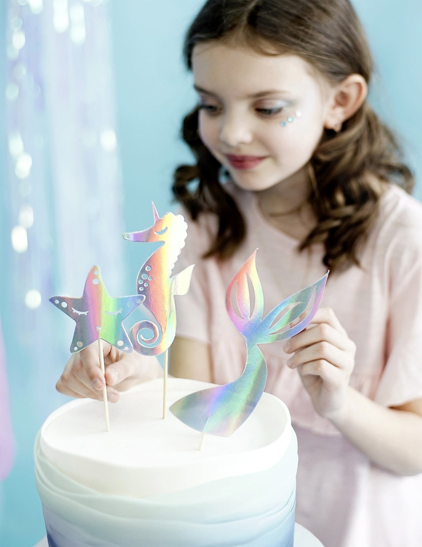 3 torta Topper holografska morska deklica 24,5 cm