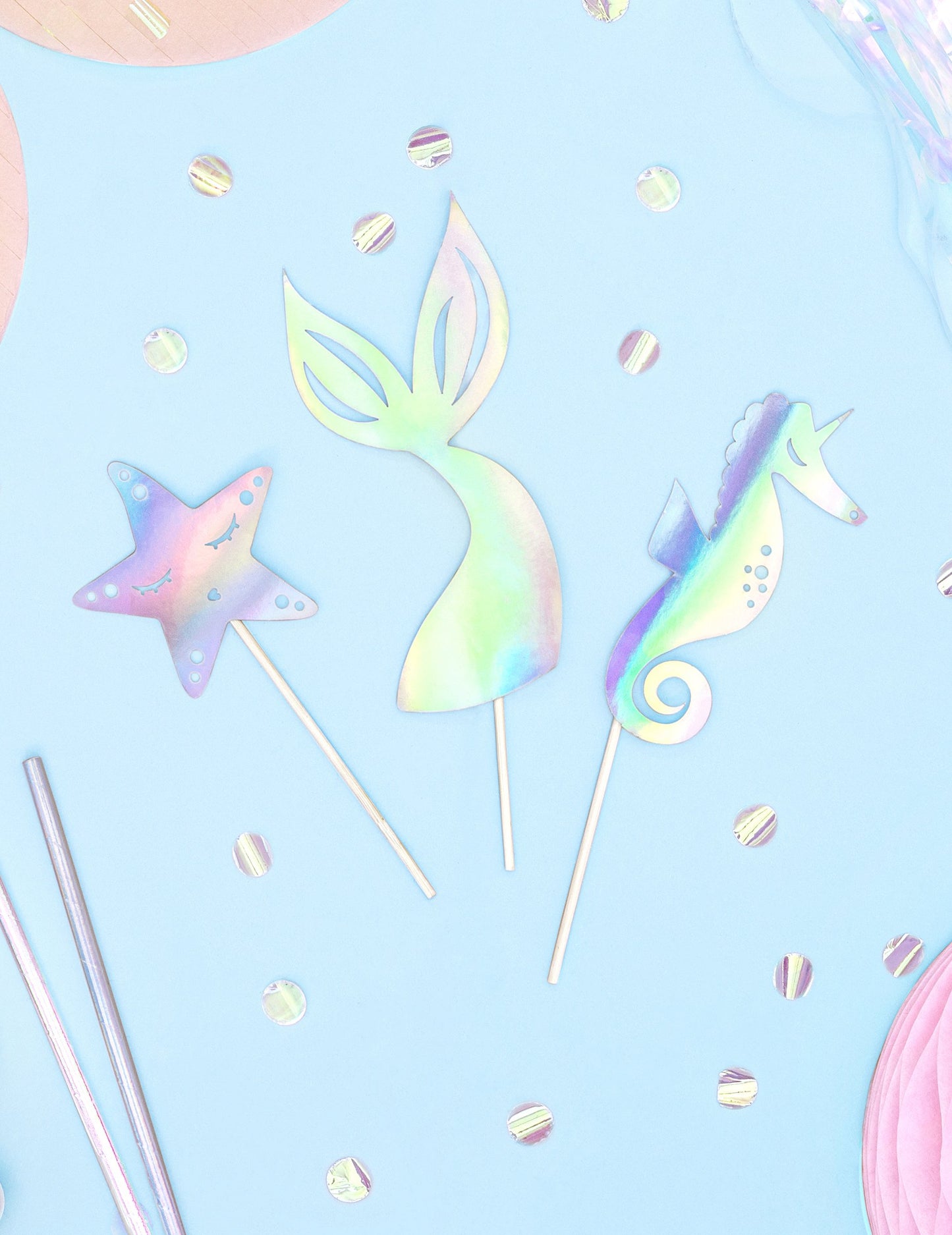 3 torta Topper holografska morska deklica 24,5 cm