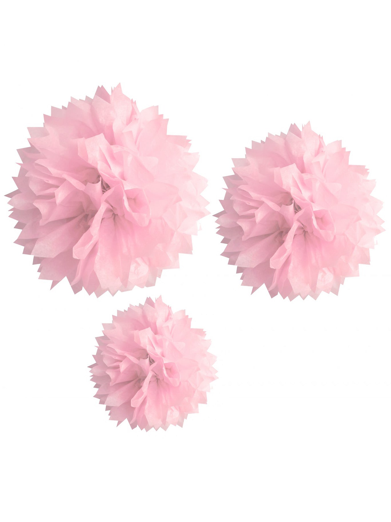 3 roza papirnate pompomi 20, 30 in 40 cm