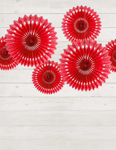 3 rozete v ventilatorjih rdečega papirja 20, 25 in 30 cm