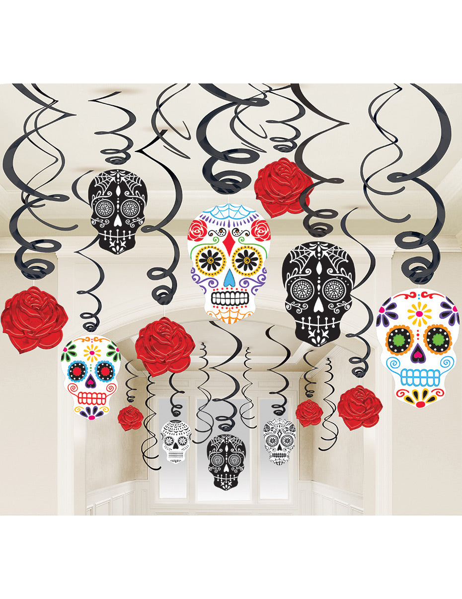 30 spirale za obešanje s smrtnimi glavami za večbarvno in rdeče rože zabavo