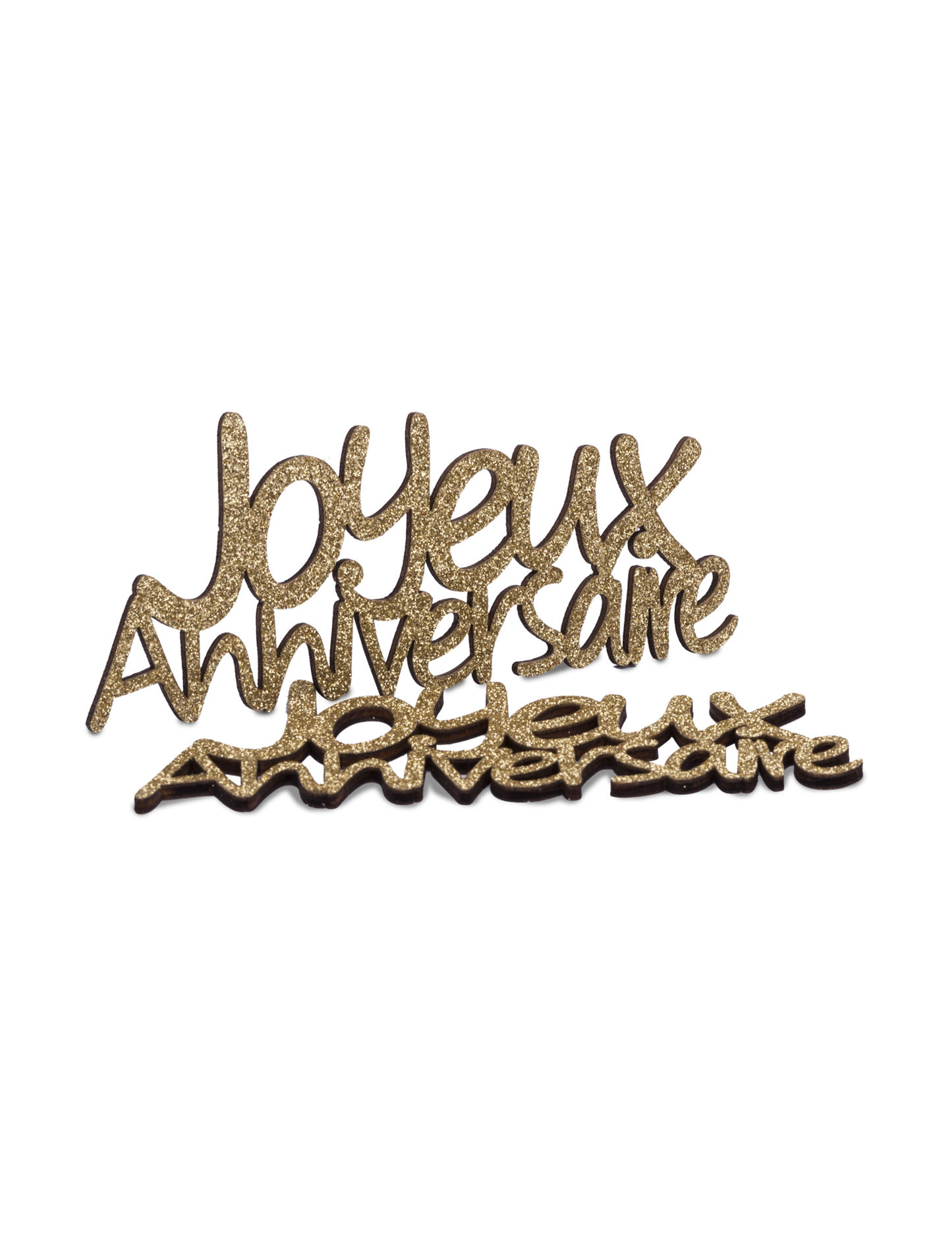 Décorations en bois Joyeux Anniversaire pour fête dorées pailletées
