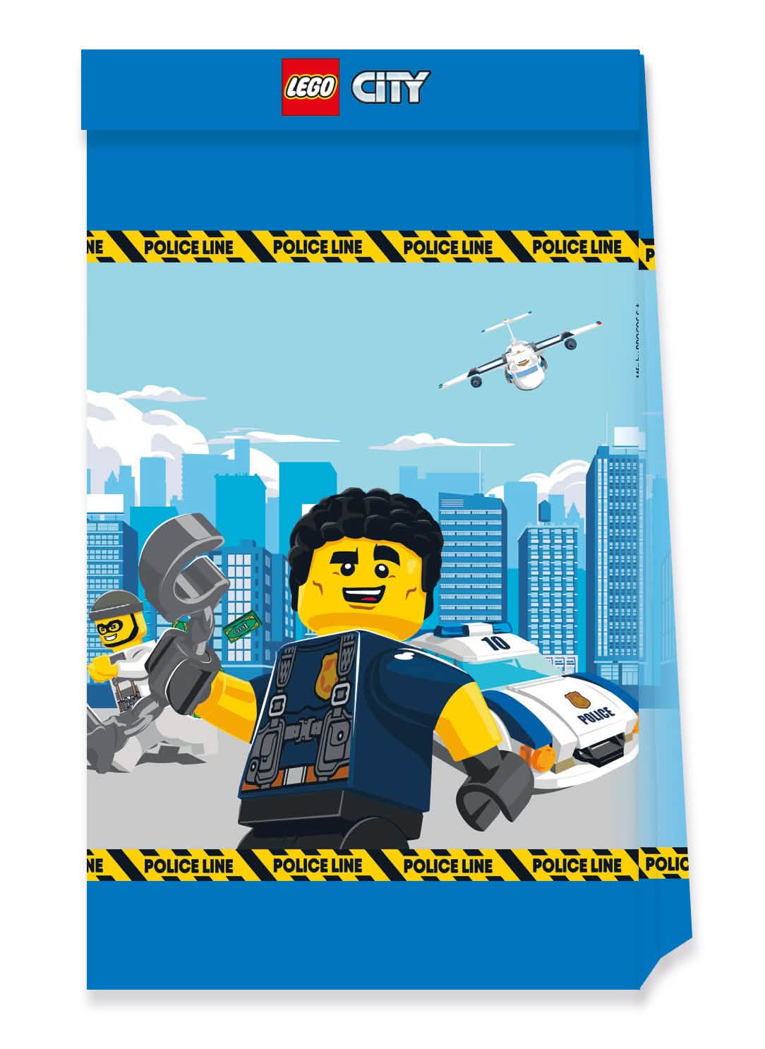 Papirnate vrečke za praznovanje Lego City za otroka, modre z okrasjem policija