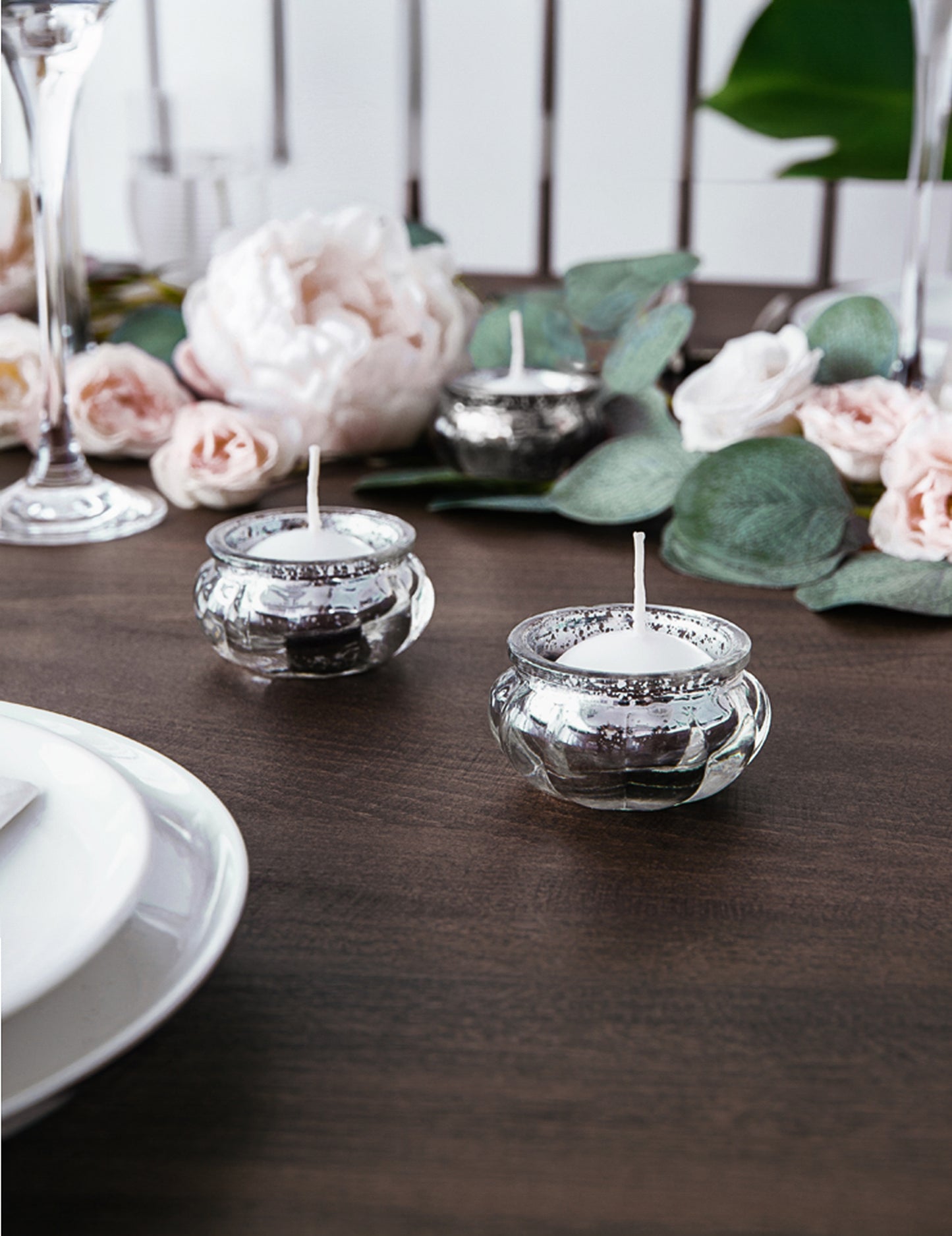 4 srebrni zrcalni stekleni svečniki 6 x 3 cm za mizo