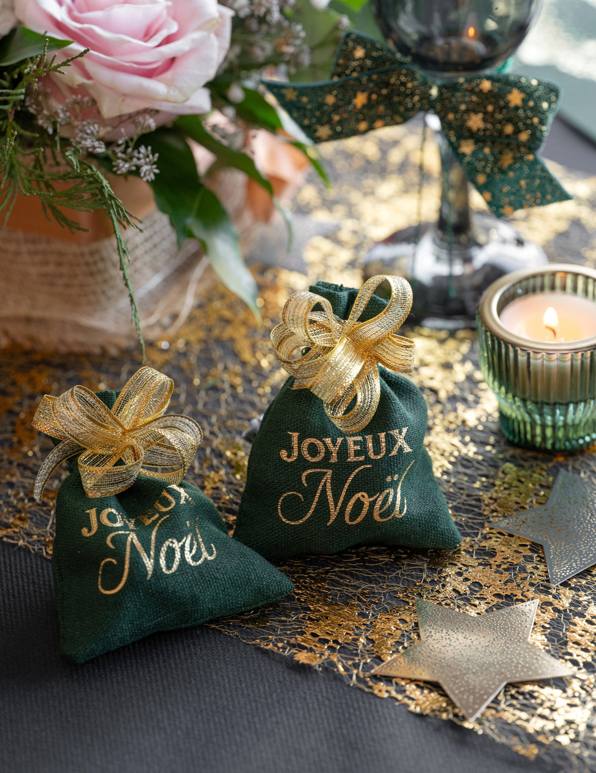 4 sachets Noël Étincelant vert sapin 7,5 x 10 cm