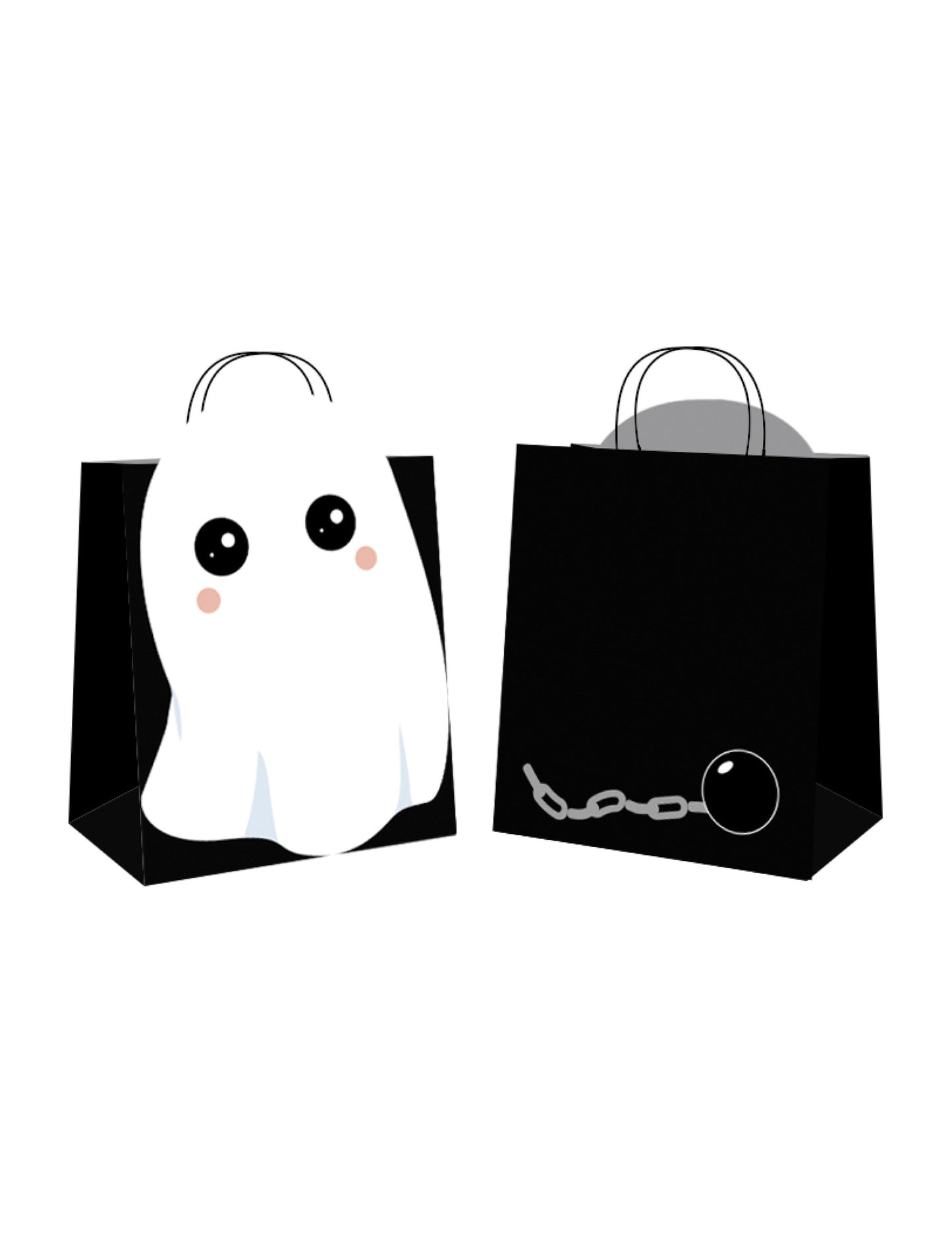 4 črne papirnate vrečke za lov na sladkarije Sweety Ghost z reliefnim duhom