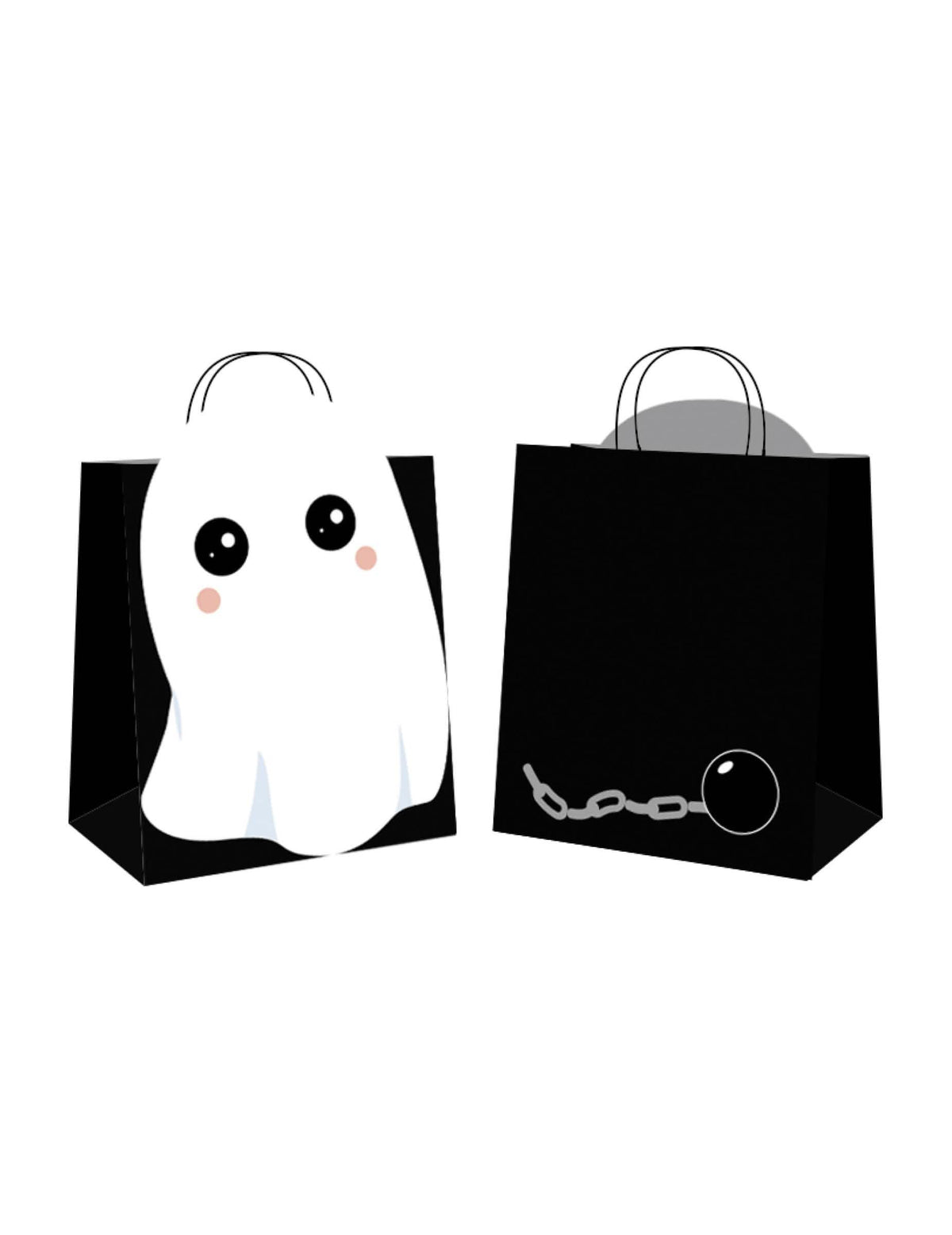 Papirnate vrečke za lov na bomboni sweety ghost za halloween, črne z reliefnim duhom