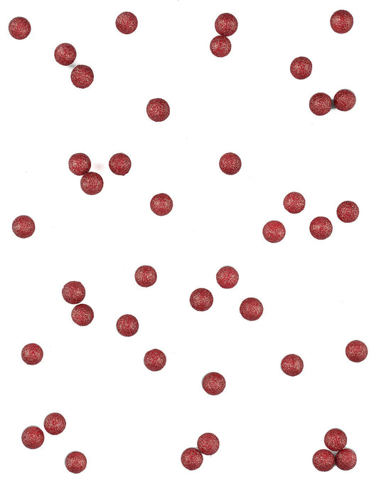 Vue d'ensemble du lot de boules de décoration pailletées pour fête rouge en mousse