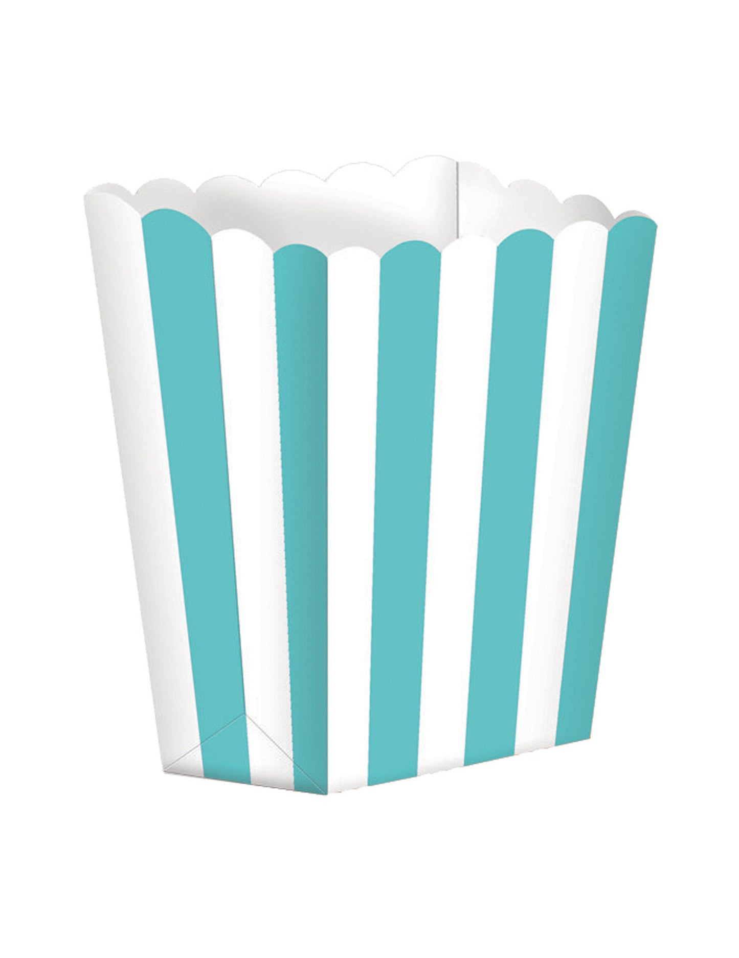 5 kartonskih škatel za kokice v metini in beli barvi s črtami, dimenzije 9 x 13 cm za zabavo