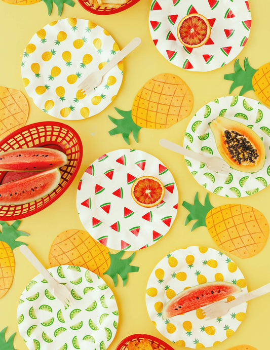 6 papirnatih krožnikov s sadjem, lubenica, limona, ananas 20,5 cm