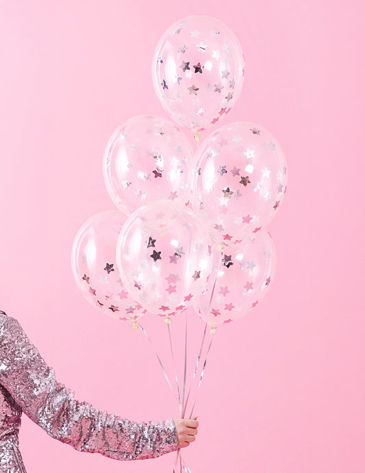 Bouquet de ballons transparents confettis étoiles pour fête