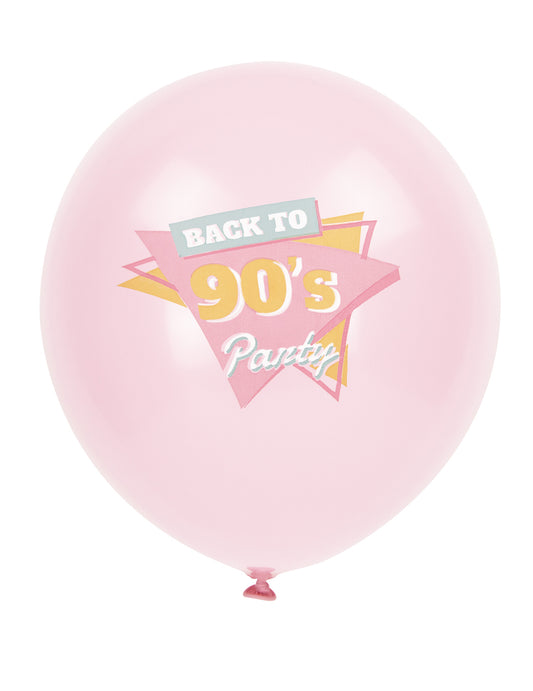 Détail de l'imprimé Back to 90's sur le ballon rose des 6 ballons en latex années 90