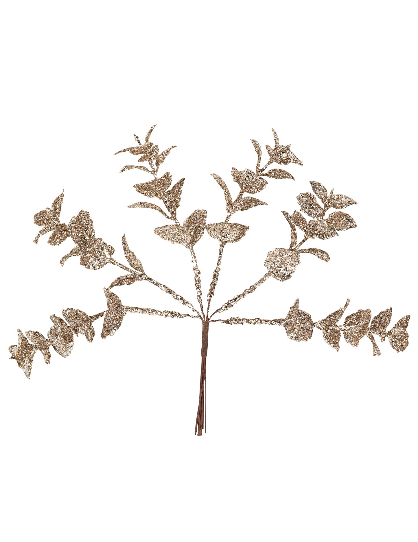 6 vejic evkaliptusa z bleščicami v šampanjskem slogu 17 cm Božič