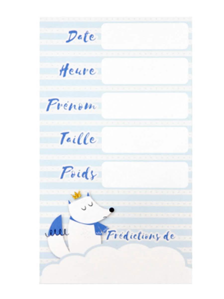 Modre karte za napovedovanje z vzorcem bele lisice za baby shower