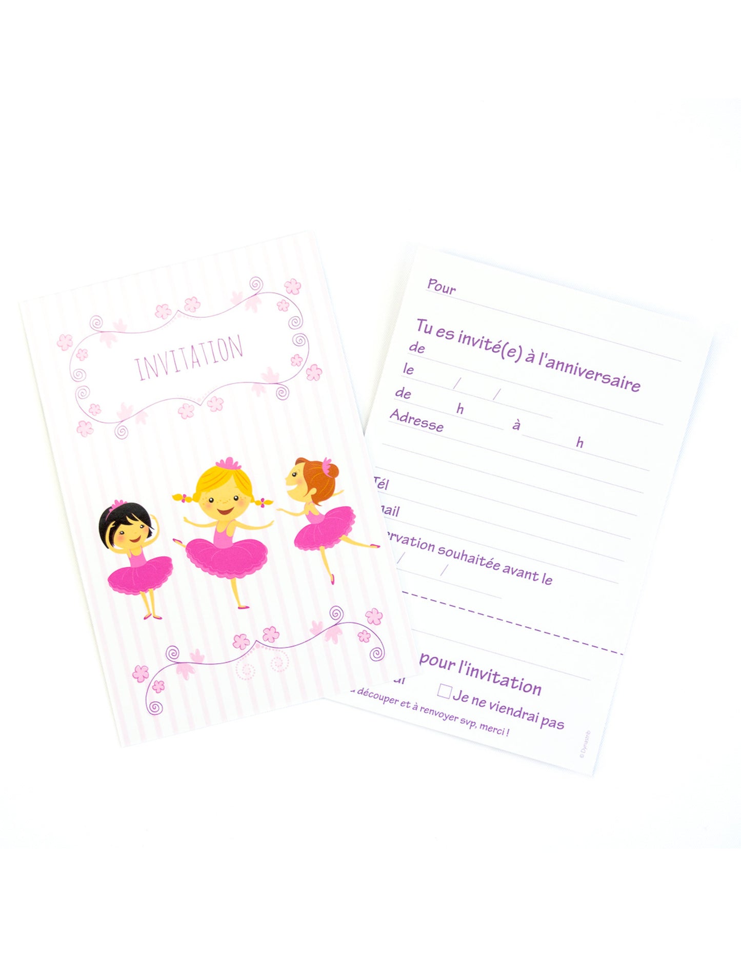 Cartons d'invitation avec enveloppes Ballerines pour enfant rose et blanc
