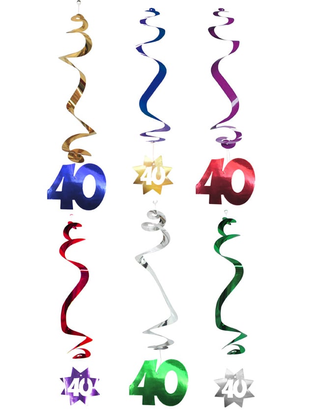 Visijoče spiralne dekoracije za 40. rojstni dan v večbarvni metalizirani izvedbi