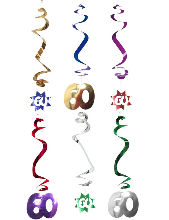 60-letne spiralne viseče dekoracije za rojstni dan v metalnih barvah