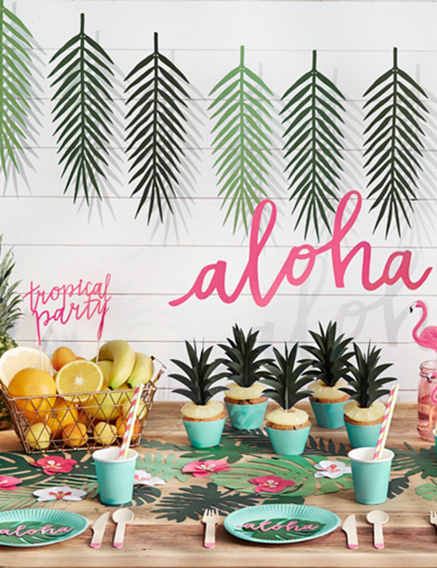 6 zelenih havajskih okraskov za mizo iz listov monstere