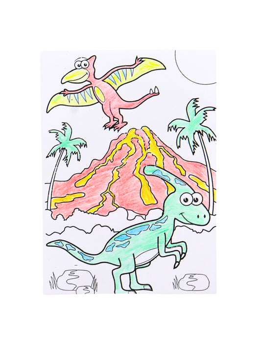 6 listov za barvanje dinozaver s 4 barvicami